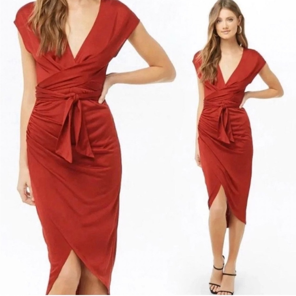 New Women’s Size XS Red Forever 21 Faux Wrap Dress
